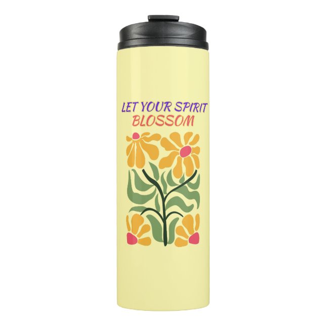 Retro Boho Blooming Flowers Inspiration Quote Thermal Tumbler (Front)