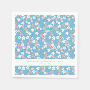 Retro Boho Blue Ditsy Floral Custom Bridal Shower  Napkin