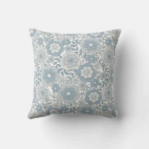 Retro Boho Blue Floral Seamless Flower Pattern  Throw Pillow