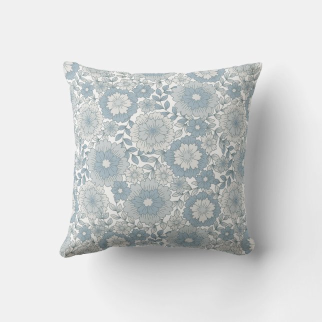 Retro Boho Blue Floral Seamless Flower Pattern  Throw Pillow (Back)