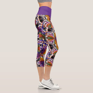 Retro Boho Bohemian Hippie Trippy Rosette Mandala Capri Leggings
