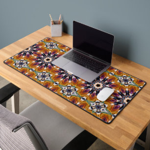 Retro Boho Bohemian Hippie Trippy Rosette Mandala Desk Mat