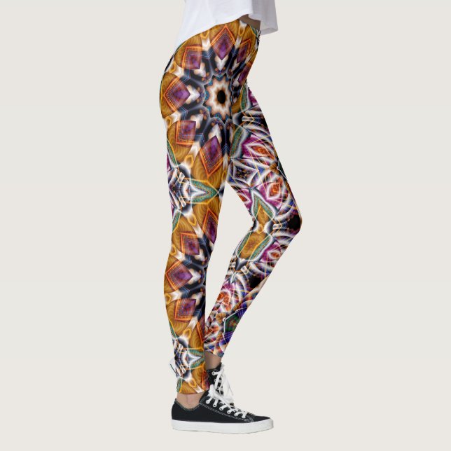 Retro Boho Bohemian Hippie Trippy Rosette Mandala Leggings (Right)