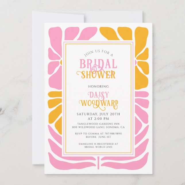 Retro Boho Bold Floral Bridal ShowerInvitation Invitation (Front)