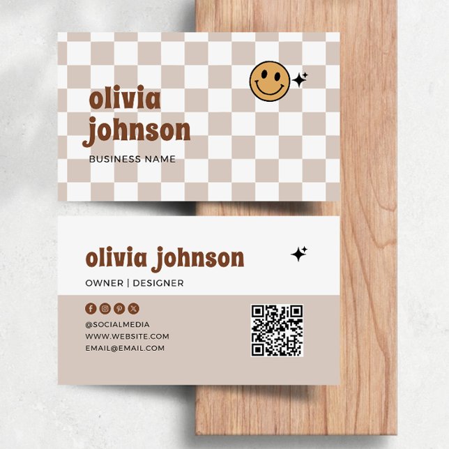 Retro Boho Chequered Business Card (Creator Uploaded)
