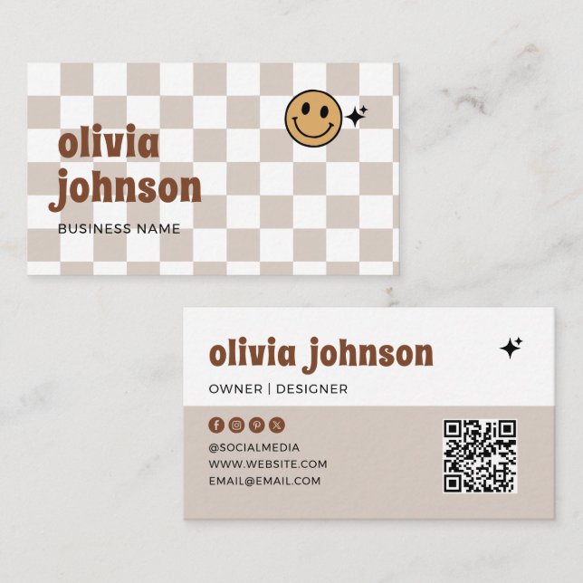 Retro Boho Chequered Business Card (Front/Back)