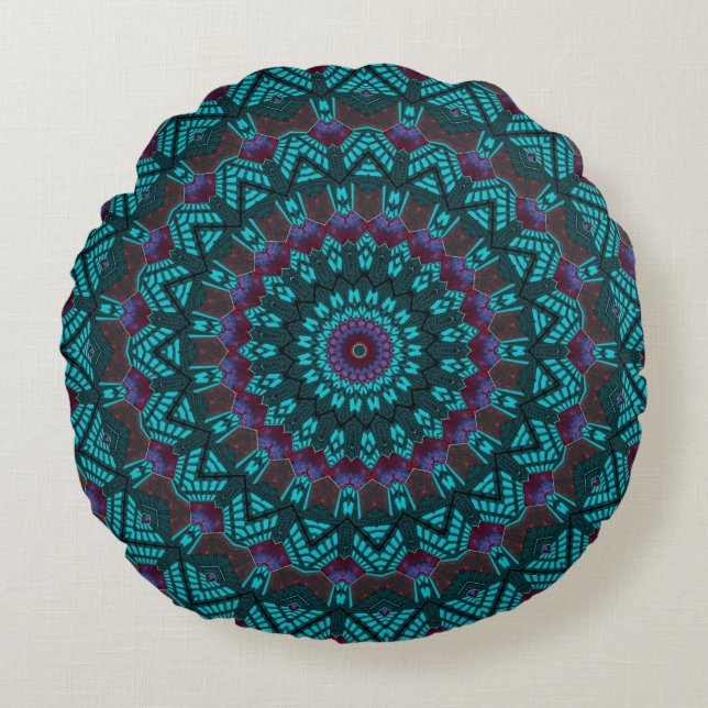 Retro Boho Chic Bohemian Southwestern Mandala  Round Pillow (Front)
