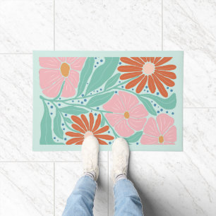 Retro Boho Chic Flowers Mint Doormat