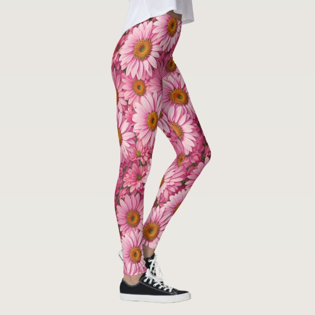 Retro boho chic pink floral flowers pattern leggings (Right)