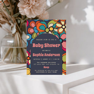 Retro Boho Colorful 70s Floral Baby Shower Party Invitation