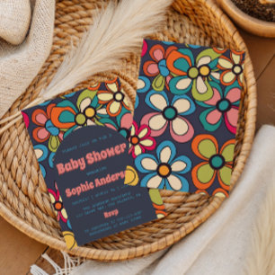 Retro Boho Colourful 70s Floral Baby Shower Party Invitation