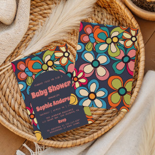 Retro Boho Colourful 70s Floral Baby Shower Party Invitation