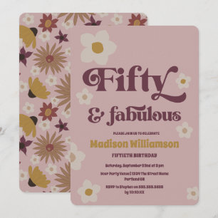 Retro Boho Dusty Pink 50 & Fabulous Birthday  Invitation