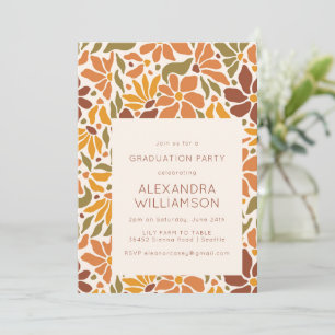 Retro Boho Earthy Botanical Graduation Party Invitation