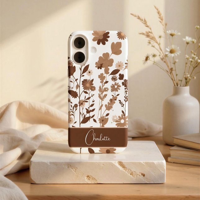 Retro Boho Earthy Floral Custom Name Case-Mate iPhone Case (Creator Uploaded)