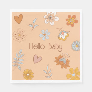 Retro Boho Floral Baby Shower Hello Baby Tableware Napkin