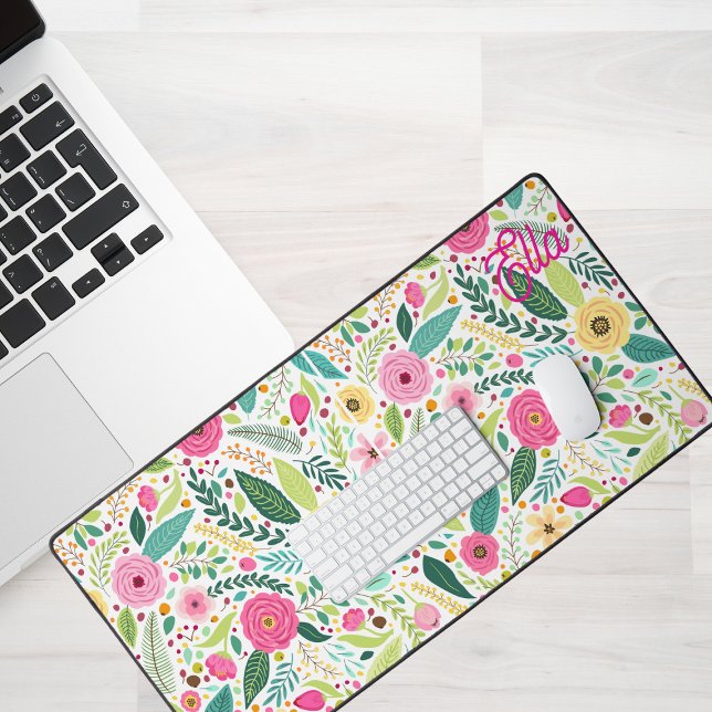 Retro boho floral garden desk mat (Creator Uploaded)