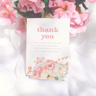Retro Boho Floral Girl Baby Shower Thank You Card