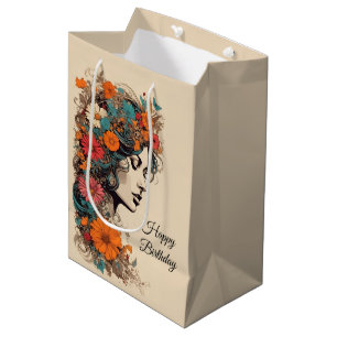 Retro Boho Floral Girl Birthday Gift Bag