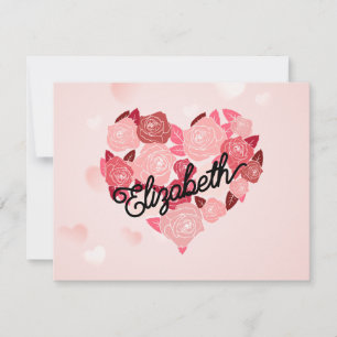 Retro Boho Floral I Heart Name calligraphy text Holiday Card