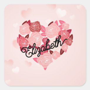 Retro Boho Floral I Heart Name calligraphy text Square Sticker