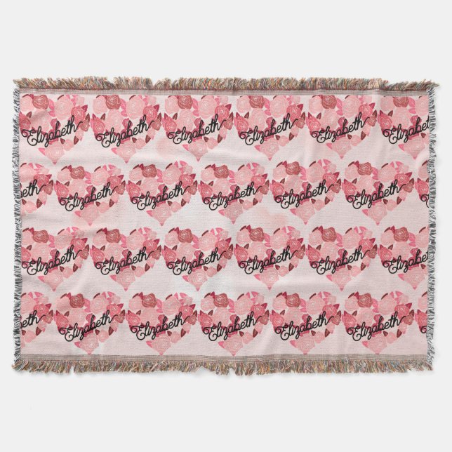 Retro Boho Floral I Heart Name calligraphy text  Throw Blanket (Front)