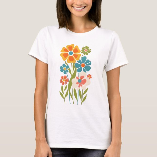 Retro Boho Floral Illustration  T-Shirt (Front)
