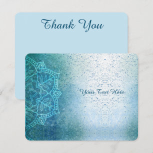 Retro Boho Floral Mandala Zen Light Blue Thank You Card
