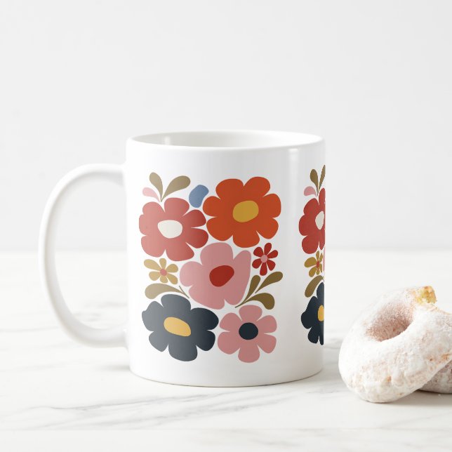 Retro Boho Floral Mid-Century Modern Coffee Mug (With Donut)
