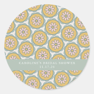 Retro Boho Floral Pastel Custom Bridal Shower  Classic Round Sticker