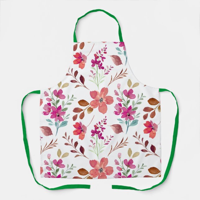 Retro Boho Floral Pattern Kitchen Apron (Front)