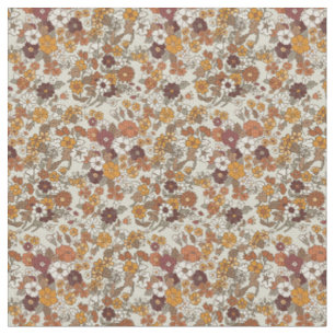 Retro Boho Flowers Mediterranean Pattern Fabric