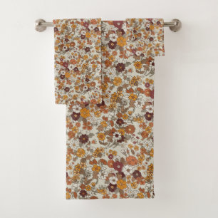 Retro Boho Flowers Pattern  Bath Towel Set