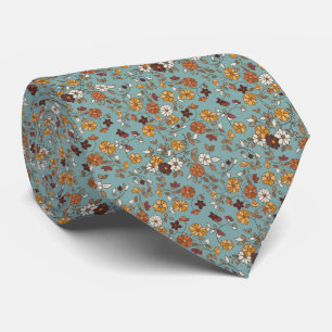 Retro Boho Flowers Pattern Tie