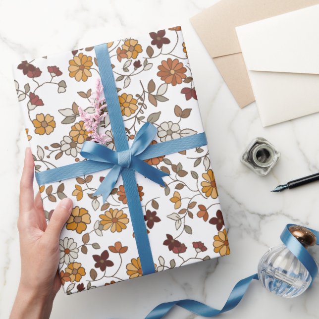 Retro Boho Flowers Pattern  Wrapping Paper (Gifting)