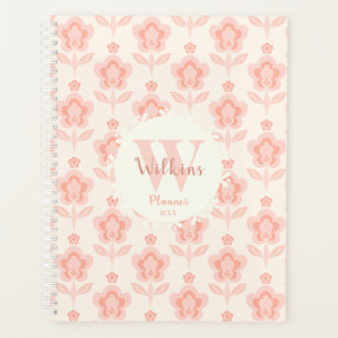 Retro Boho Flowers Personalized Monogram Planner