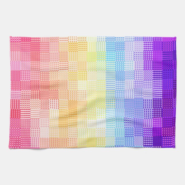 Retro Boho Funky Quirky Xenogender Plaid Pride Kitchen Towel (Horizontal)