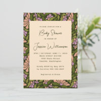 Retro Boho Green Botanical Groovy Baby Shower