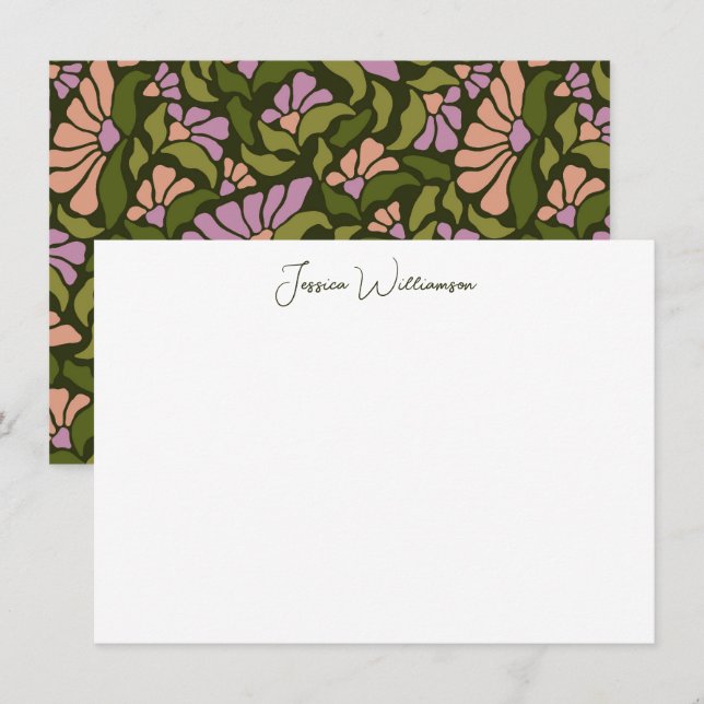 Retro Boho Green Botanical Groovy Personalized Thank You Card (Front/Back)