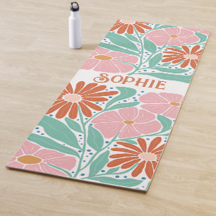 Retro Boho Groovy Flowers Personalized Yoga Mat