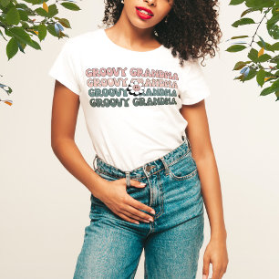 Retro Boho Groovy Grandma Daisy Flower Repeat Text T-Shirt