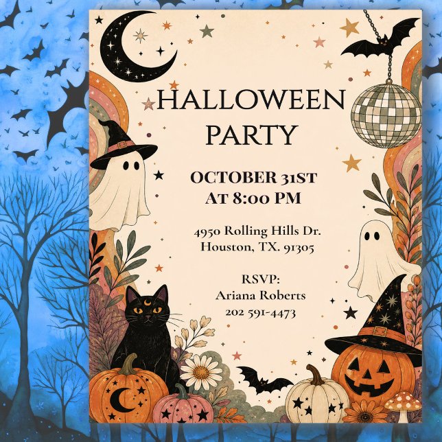 Retro Boho Halloween Party Celebration Invitation (Creator Uploaded)