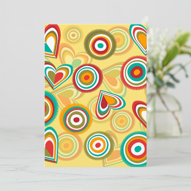 Retro Boho Hearts and Circles 70s Groovy Pattern  Invitation (Creator Uploaded)