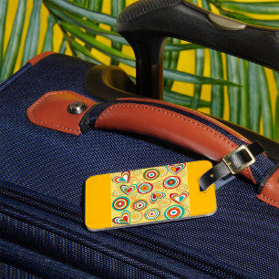 Retro Boho Hearts and Circles 70s Groovy Pattern  Luggage Tag
