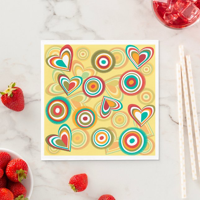 Retro Boho Hearts and Circles 70s Groovy Pattern  Napkin (Creator Uploaded)