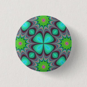 Retro Boho Hippie Green Clover Psychedelic Mandala 1 Inch Round Button