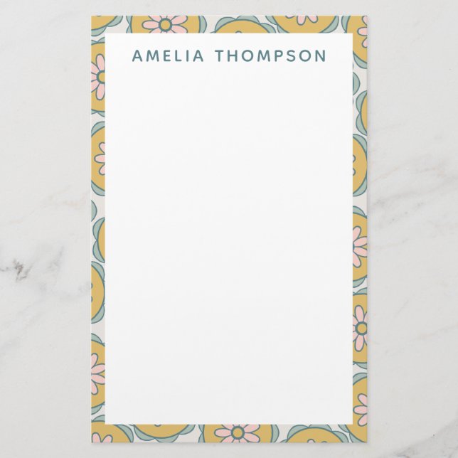 Retro Boho Mandala Flower Pattern Personalized Stationery (Front)