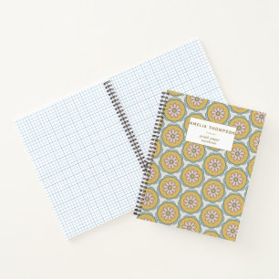 Retro Boho Mandala Flower Personalized Graph Paper Notebook