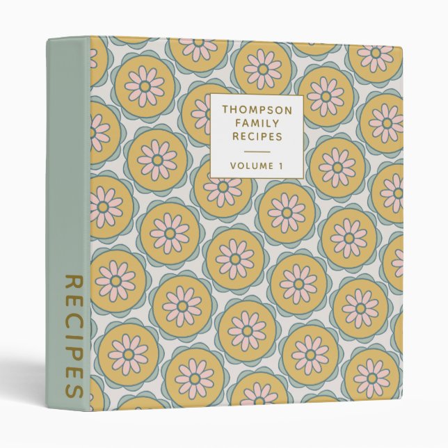 Retro Boho Mandala Flowers Personalized Recipe Binder (Front/Spine)