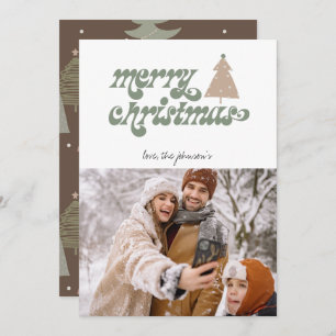 Retro Boho Merry Christmas Photo Holiday Card